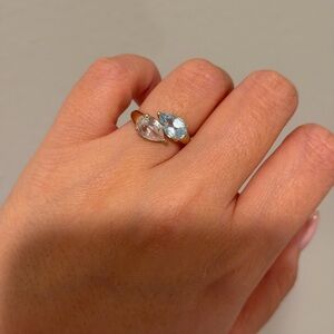 14K Vintage Toi Et Moi Pear Cut Topaz Ring Size 7